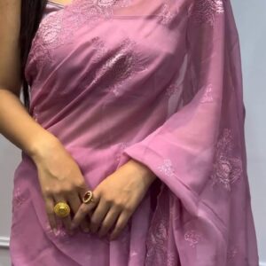 Chinigura Georgette Sequences Embroidery Sharee