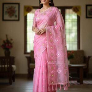 Half Silk Jamdani Print Saree