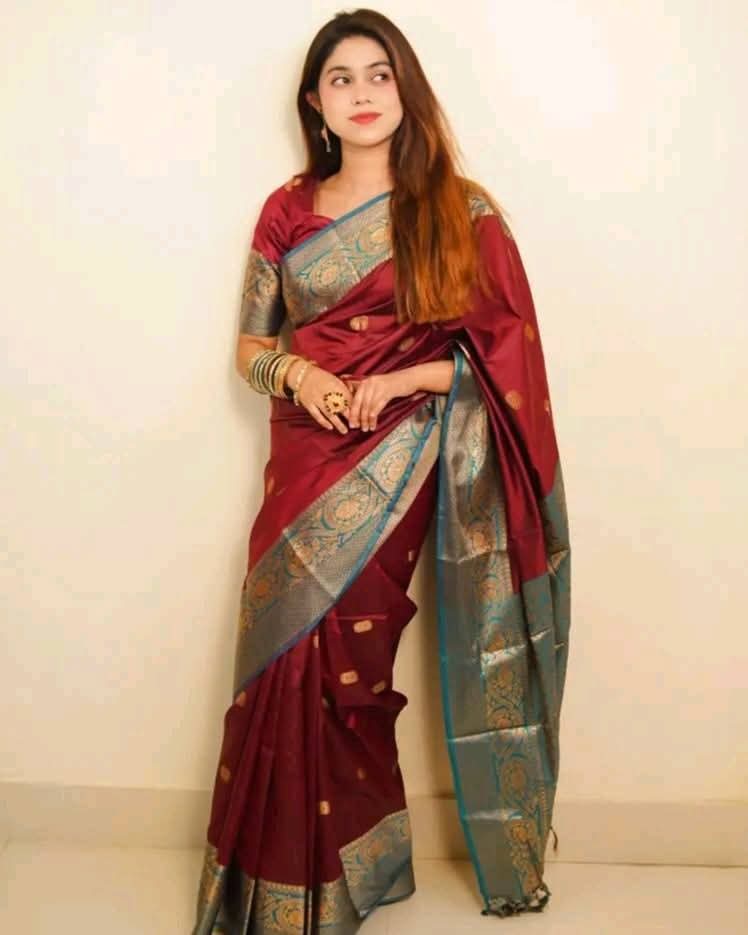 Silk Katan Saree with blause pcs - Image 3