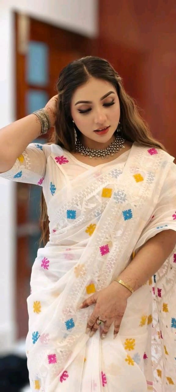 Half Silk Jamdani Print Saree