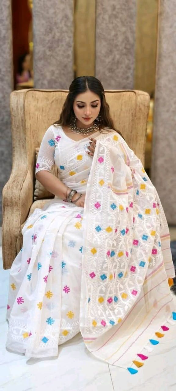 Half Silk Jamdani Print Saree - Image 2