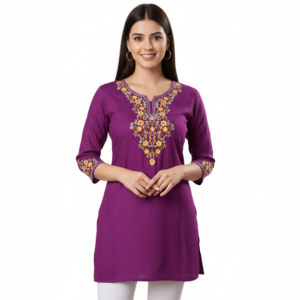 Embroidered Short Tops purple. Colour