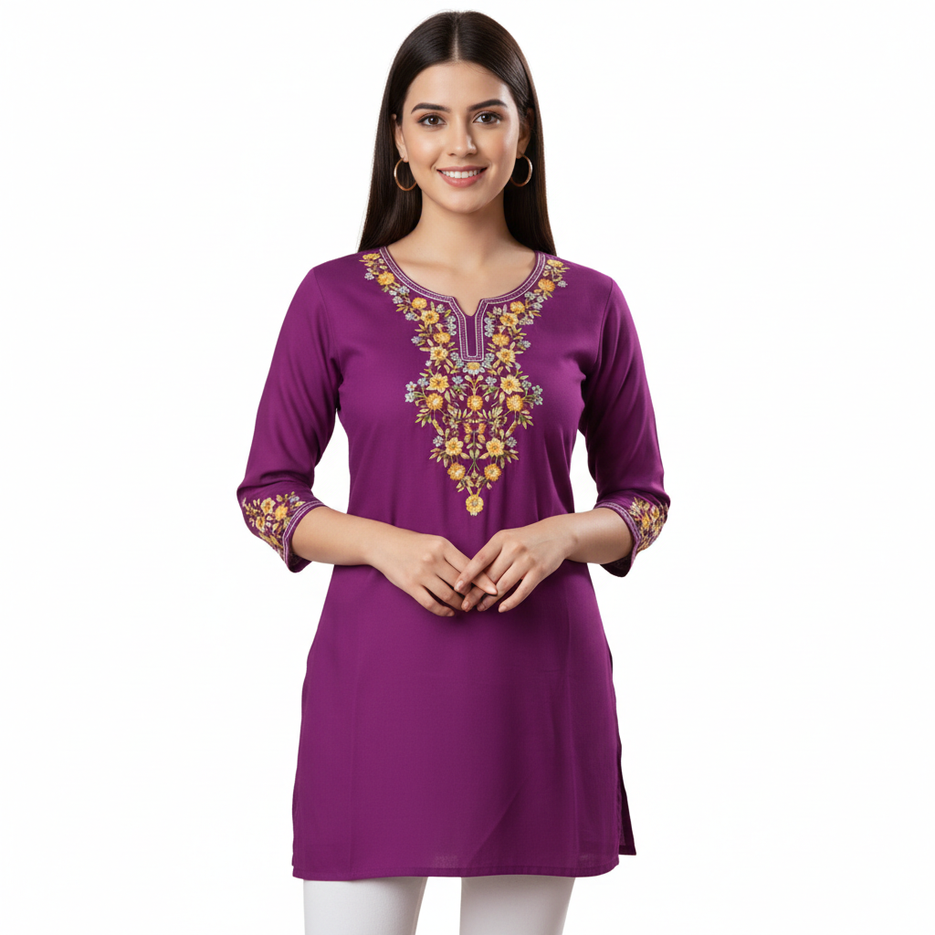 Embroidered Short Tops purple. Colour