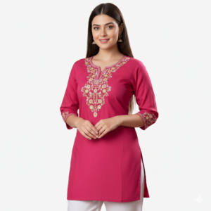 Embroidered Short Tops pink Colour