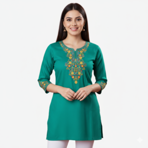 Embroidered Short Tops light green Colour