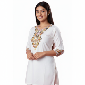 Embroidered Short Tops White Colour