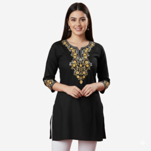 Embroidered Short Tops Black Colour