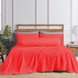 4set Cherry Red Colour Twill Bedsheets 100% Cotton