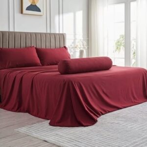 4set Burgundy Colour Twill Bedsheets 100% Cotton